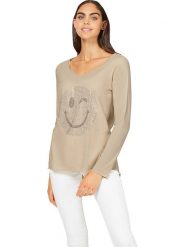 Heine Koszulka w kolorze beżowym rozmiar: 38. Brązowe bluzki damskie Heine, bez wzorów, z bawełny, bez kołnierzyka, bez ramiączek. Za 65.07 zł.