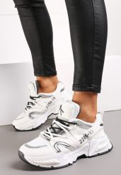 Białe Sneakersy na Grubej Podeszwie z Brokatową Wstawką i Podwójnymi Sznurówkami Ulema. Białe obuwie sportowe damskie Born2be, bez zapięcia. Za 99.99 zł.