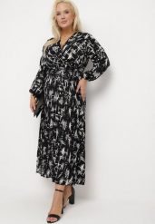 Czarno-Biała Rozkloszowana Sukienka Maxi z Gumką w Talii i Abstrakcyjnym Wzorem Akallia. Białe sukienki damskie Born2be, bez wzorów, eleganckie, bez ramiączek. W wyprzedaży za 84.99 zł.