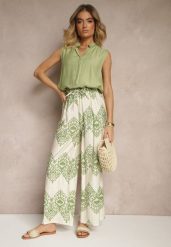 Zielone Spodnie z Wiskozy o Szerokim Kroju High Waist ze Wzorem Boho Neolissea. Zielone spodnie materiałowe damskie Renee, bez wzorów, z jeansu. Za 39.99 zł.