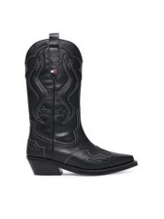 Tommy Jeans Kowbojki Archive Cowboy Boot Leather EN0EN03046 Czarny. Czarne kozaki damskie Tommy Jeans, z jeansu, bez obcasa, na płaskiej podeszwie, bez zapięcia. Za 1,099.00 zł.