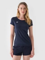 4F T-shirt slim gładki damski - granatowy XXL. Niebieskie t-shirty damskie 4F, xs, bez wzorów, z bawełny, bez kołnierzyka. W wyprzedaży za 29.99 zł.