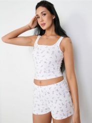 Piżama dwuczęściowa w stylu cottage - biały. Białe piżamy damskie Sinsay, bez wzorów, bez ramiączek. Za 39.99 zł.