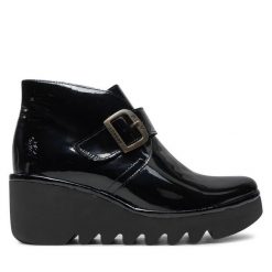 Botki Fly London. Czarne botki damskie Fly London, bez obcasa, na koturnie, bez zapięcia. Za 379.99 zł.