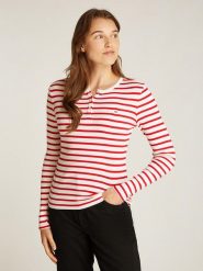 TOMMY JEANS Koszulka w kolorze biało-czerwonym rozmiar: XL. Białe koszulki damskie Tommy Jeans, xl, bez wzorów, z bawełny, bez kołnierzyka, bez ramiączek. Za 136.45 zł.