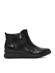Rieker Botki CEO-L4861-00 Czarny. Czarne botki damskie Rieker, ze skóry, bez obcasa, na koturnie, bez zapięcia. Za 399.99 zł.