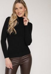 Czarny Golf z Bawełną o Prostym Kroju Mevoresa. Czarne golfy damskie Born2be, bez wzorów, z bawełny, bez ramiączek. Za 49.99 zł.