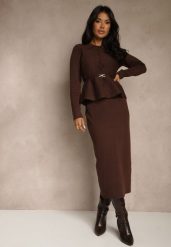 Brązowy Elegancki Komplet Garniturowy z Wiskozą Taliowana Marynarka i Spódnica Zaite. Brązowe marynarki i żakiety damskie Renee, z aplikacjami, z wiskozy, eleganckie. Za 209.99 zł.