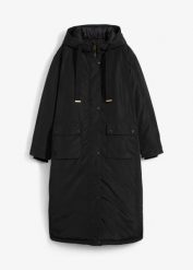 Długa parka. Czarne parki damskie bonprix, bez kaptura. Za 339.99 zł.