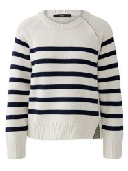 Oui Sweter w kolorze biało-granatowym rozmiar: 44. Białe swetry klasyczne damskie Oui, z bawełny, bez kołnierzyka. Za 208.99 zł.