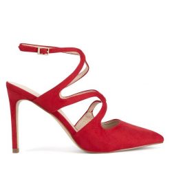 Szpilki DeeZee. Czerwone sandały damskie DeeZee, bez wzorów, bez obcasa, na szpilce, bez zapięcia. Za 87.99 zł.