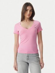 Tommy Jeans T-Shirt DW0DW20458 Różowy jasny Slim Fit. Czerwone t-shirty damskie Tommy Jeans, xl, bez wzorów, z bawełny, bez kołnierzyka. Za 129.99 zł.