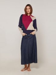 Rodier Sweter w kolorze granatowo-czerwono-beżowym rozmiar: XL. Brązowe swetry klasyczne damskie Rodier, xl, bez kołnierzyka. Za 195.77 zł.