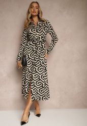Czarna Sukienka Koszulowa z Wiskozą w Geometryczny Wzór z Paskiem Erisviria. Czarne sukienki damskie Renee, bez wzorów, z wiskozy, eleganckie, bez ramiączek. W wyprzedaży za 143.99 zł.