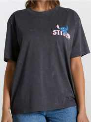 Koszulka loose fit z nadrukiem Stitch - szary. Szare koszulki damskie Sinsay, l, bez wzorów, bez kołnierzyka, bez ramiączek. W wyprzedaży za 22.99 zł.
