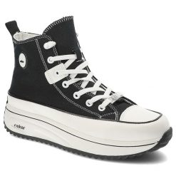 Czarne Sneakersy Rieker Sportowe Obuwie Damskie. Czarne obuwie sportowe casual damskie Rieker, z materiału. Za 239.00 zł.