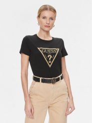 Guess T-Shirt W4RI69 J1314 Czarny Regular Fit. Czarne t-shirty damskie Guess, s, z aplikacjami, z bawełny, bez kołnierzyka. Za 119.99 zł.
