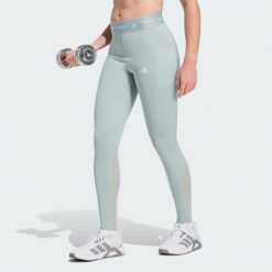 Legginsy Techfit Stash Pocket Full-Length. Zielone legginsy damskie Adidas, bez wzorów, z materiału. W wyprzedaży za 149.25 zł.