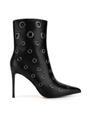 Eva Minge Botki ANWAR-SL9596-203 Czarny. Czarne botki damskie Eva Minge, ze skóry, bez obcasa, na szpilce, bez zapięcia. Za 469.99 zł.