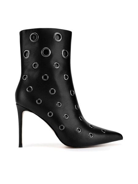 Eva Minge Botki ANWAR-SL9596-203 Czarny. Czarne botki damskie Eva Minge, ze skóry, bez obcasa, na szpilce, bez zapięcia. Za 409.99 zł.