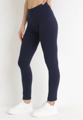 Granatowe Bawełniane Legginsy z Gumką w Pasie i Niskim Stanem Lexuna. Niebieskie legginsy damskie Born2be, s, bez wzorów, z bawełny. Za 9.99 zł.