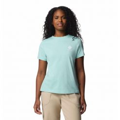 Koszulka damska Columbia Rolling Bend Graphic Short Sleeve z krótkim rękawem. Czarne koszulki damskie Columbia, l, bez wzorów, bez kołnierzyka, bez ramiączek. Za 95.99 zł.