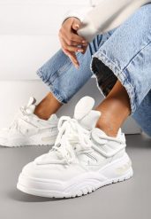 Białe Sneakersy Ozdobione Kolorowymi i Metalicznymi Wstawkami na Grubej Podeszwie Oplevia. Białe obuwie sportowe damskie Renee, bez zapięcia. Za 99.99 zł.
