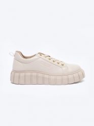 Sneakersy damskie beżowe MM274618 801. Brązowe obuwie sportowe damskie Big Star, z jeansu, bez zapięcia. W wyprzedaży za 119.99 zł.