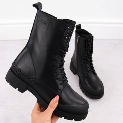 Skórzane workery damskie botki z nitami czarne Big Star OO274A269. Czarne botki damskie Big Star, ze skóry, retro, bez obcasa, bez zapięcia. Za 175.00 zł.