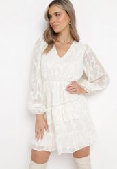 Jasnobeżowa Sukienka Boho z Gumką w Pasie i Błyszczącą Nitką Gavissa. Brązowe sukienki damskie Born2be, bez wzorów, boho, bez ramiączek. W wyprzedaży za 127.49 zł.