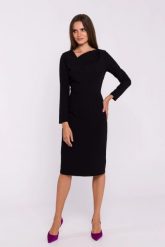 Elegancka sukienka ołówkowa z asymetrycznym dekoltem czarna. Czarne sukienki damskie Stylove, bez wzorów, z elastanu, biznesowe, bez ramiączek. Za 309.00 zł.