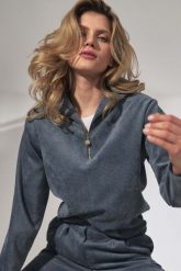 Sztruksowa Bluza na Stójce - Niebieska. Niebieskie bluzy damskie Figl, l, bez wzorów, z elastanu, bez kaptura. Za 229.00 zł.