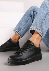 Czarne Klasyczne Sznurowane Sneakersy na Grubej Podeszwie Tiadorae. Czarne obuwie sportowe damskie Born2be, z bawełny, bez zapięcia. Za 64.99 zł.