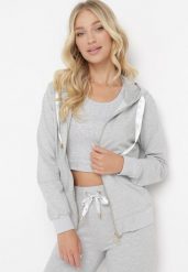 Szara Bluza Rozsuwana z Kapturem Ecula. Szare bluzy damskie Born2be, s, bez wzorów, z kapturem. Za 79.99 zł.