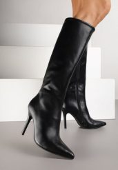 Czarne Klasyczne Kozaki na Szpilce Latiara. Czarne kozaki damskie Renee, na jesień, bez obcasa, na obcasie, bez zapięcia. Za 159.99 zł.