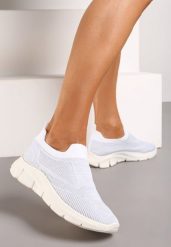 Białe Buty Sportowe Wsuwane ze Skarpetkową Cholewką Tiamelina. Białe obuwie sportowe casual damskie Born2be. Za 54.99 zł.