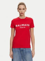 Balmain T-Shirt BF1EF005BB02 Czerwony Regular Fit. Czerwone t-shirty damskie Balmain, m, bez wzorów, z bawełny, bez kołnierzyka. Za 1,849.00 zł.