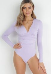 Jasnofioletowe Body z Trójkątnym Dekoltem i Długim Rękawem Fenthea. Fioletowe body i gorsety Born2be, bez wzorów, z tkaniny. Za 89.99 zł.