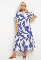 Niebieska Sukienka Rozkloszowana z Bawełną w Abstrakcyjny Print Telanisa. Niebieskie sukienki damskie Born2be, bez wzorów, z bawełny, eleganckie, bez ramiączek. Za 89.99 zł.