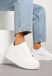 Białe Basicowe Sneakersy na Platformie Milio. Białe obuwie sportowe damskie Renee, bez zapięcia. Za 69.99 zł.