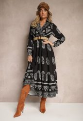 Czarna Sukienka z Wiskozą i Kopertowym Dekoltem Mirilaine. Czarne sukienki damskie Renee, bez wzorów, z wiskozy, eleganckie, bez ramiączek. W wyprzedaży za 91.99 zł.