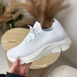 Białe sportowe buty damskie Potocki 01303. Białe obuwie sportowe casual damskie POTOCKI, z tkaniny, na fitness i siłownię. Za 69.00 zł.