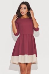 Elegancka Bordowa Sukienka z Rękawem 3/4 z Kolorowymi Lamówkami. Czerwone sukienki damskie Katrus, bez wzorów, z lycry, eleganckie, bez ramiączek. Za 259.00 zł.
