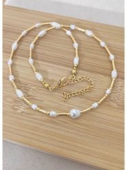 La Asena Pozłacany naszyjnik - dł. 42 cm rozmiar: onesize. Białe naszyjniki damskie La Asena, z perłą, pozłacane. Za 34.99 zł.