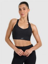 4F Biustonosz treningowy z wysokim wsparciem - czarny M. Czarne biustonosze sportowe damskie 4F, bez wzorów, z elastanu. Za 179.99 zł.