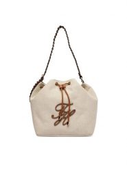 Tommy Hilfiger Torebka Th Elev Summer Bucket Canvas AW0AW18631 Beżowy. Brązowe torebki klasyczne damskie Tommy Hilfiger, z materiału, bez dodatków. Za 699.99 zł.