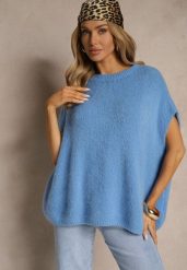 Niebieski Sweter z Bawełną w Stylu Nietoperza Nilariella. Niebieskie swetry klasyczne damskie Renee, z bawełny, bez kołnierzyka. Za 139.99 zł.
