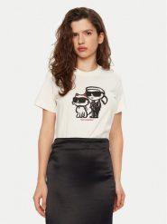 KARL LAGERFELD T-Shirt A1W17129 Écru Regular Fit. T-shirty damskie KARL LAGERFELD, xl, bez wzorów, z bawełny, bez kołnierzyka. Za 259.99 zł.