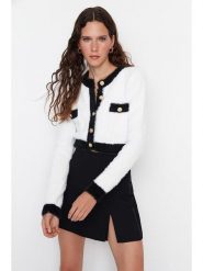 Trendyol Kardigan w kolorze biało-czarnym rozmiar: S. Brązowe kardigany damskie Trendyol, s, bez wzorów, ze splotem. Za 121.99 zł.
