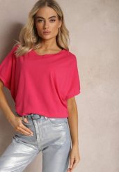 Ciemnoróżowy T-shirt Oversize o Przedłużonym Kroju Echinopa. Czerwone t-shirty damskie Renee, bez wzorów, z bawełny, bez kołnierzyka. Za 24.99 zł.
